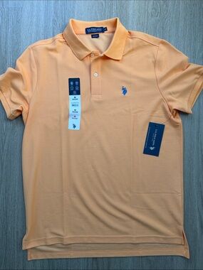 U.S. Polo Assn. Men’s Performance Pique Polo Shirt Peach Size M NWT